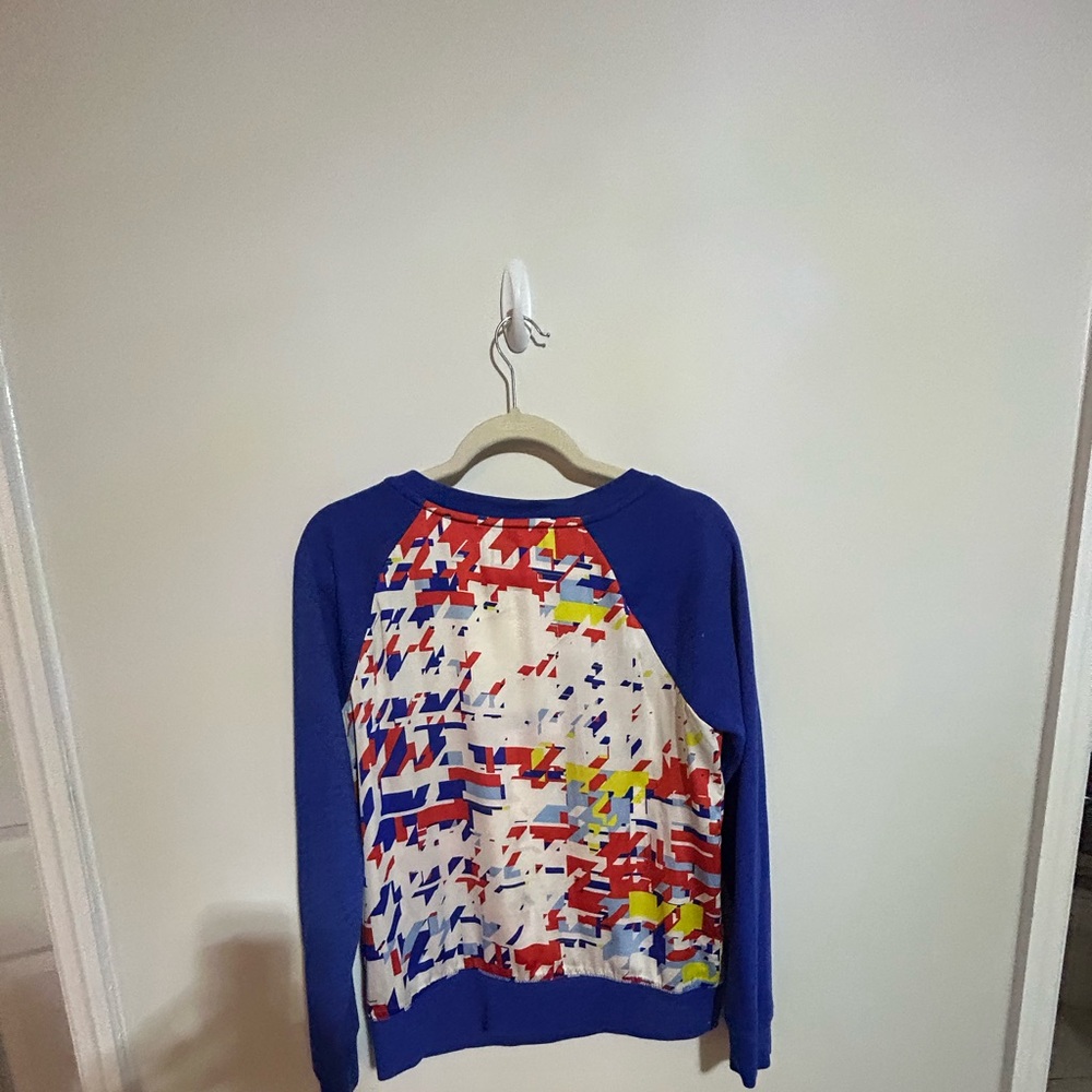 JCPenney Blue and Red Crewneck Sweater with Abstract Design